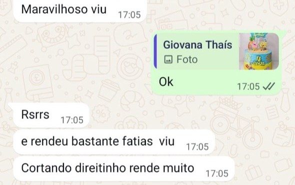 Feedback de cliente da Bolo Conquista