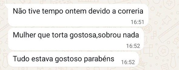 Feedback de cliente da Bolo Conquista